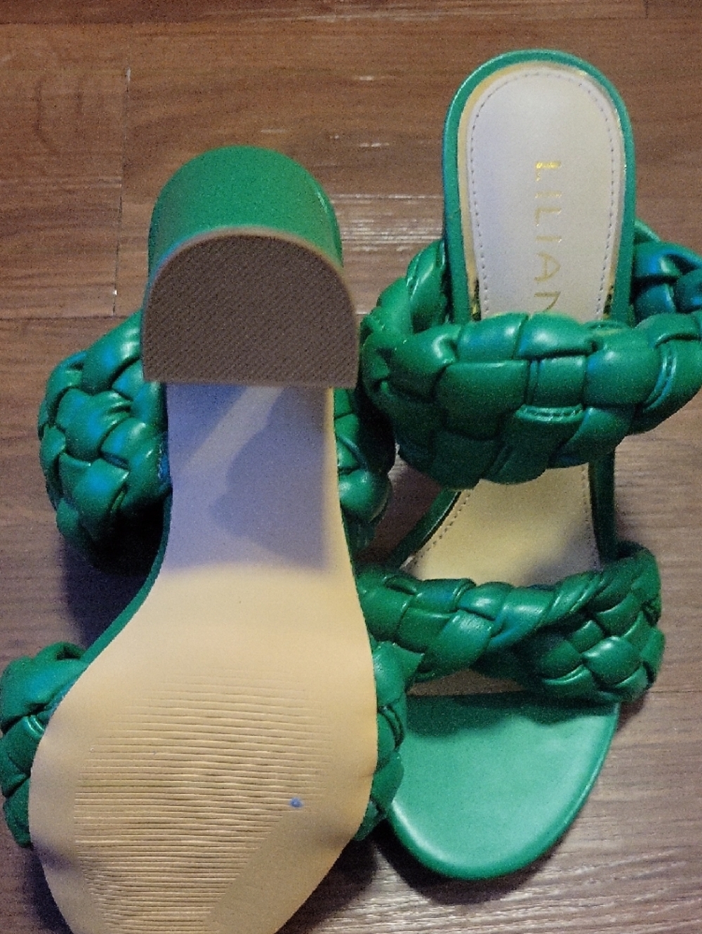 Liliana Braided Double-Strap Green Heeled Sandals - Picture 4 of 5